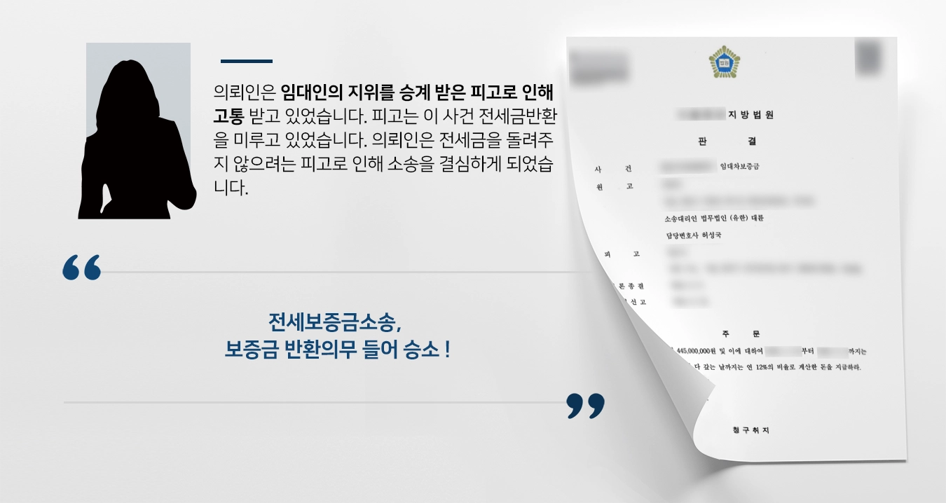 [전세보증금소송] 전문변호인 조력해 전세금 전액 받아냄