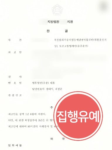 [특정범죄가중처벌등에관한법률 위반 집행유예] 음주운전으로 피해자 상해 입힌 혐의 실형을 면함